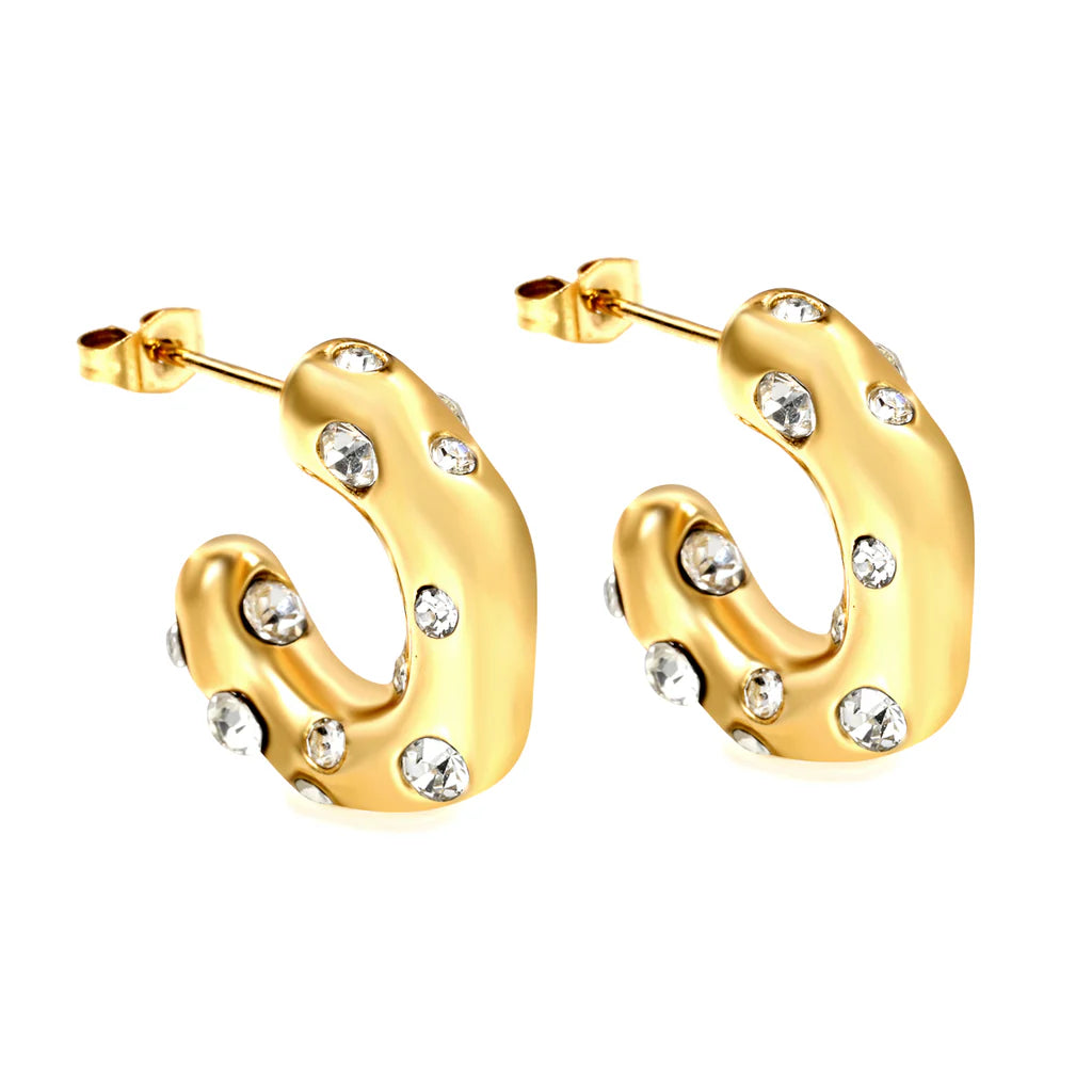 Half round earrings with white diamonds